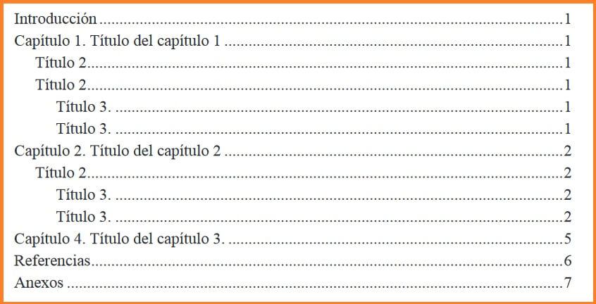 tabla de contenidos normas apa